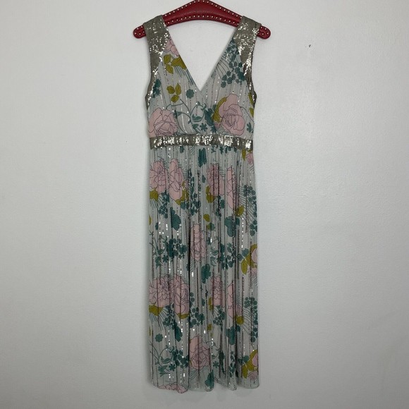 Anthropologie Dresses & Skirts - Anthropologie Sylvia Sequin Beaded Fringe Midi Dress Floral | Size 2